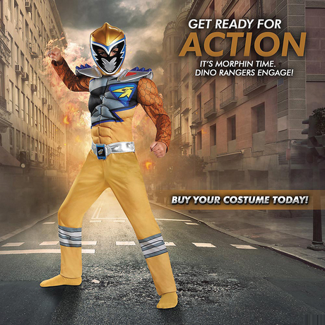 Boys' Deluxe Gold Power Rangers Dino Charge Muscle Costume