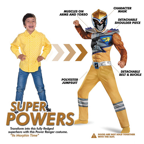 Boys' Deluxe Gold Power Rangers Dino Charge Muscle Costume