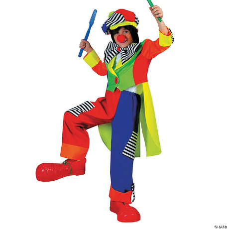Colorful Boy's Spanky Striped Clown Costume for Halloween Parties and Fun Events