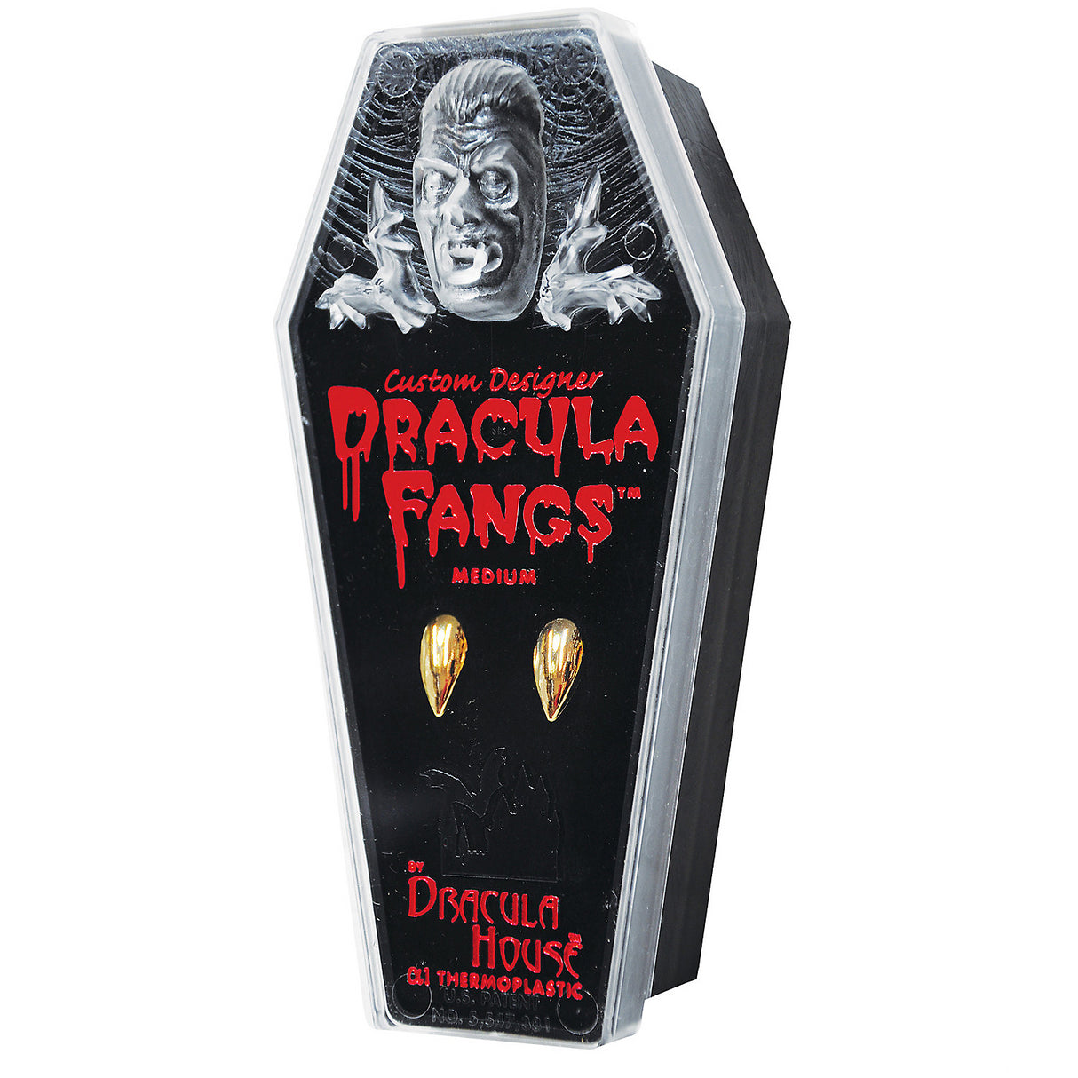 Custom Designer Gold Dracula Fangs for Halloween Parties and Theatrical Performances