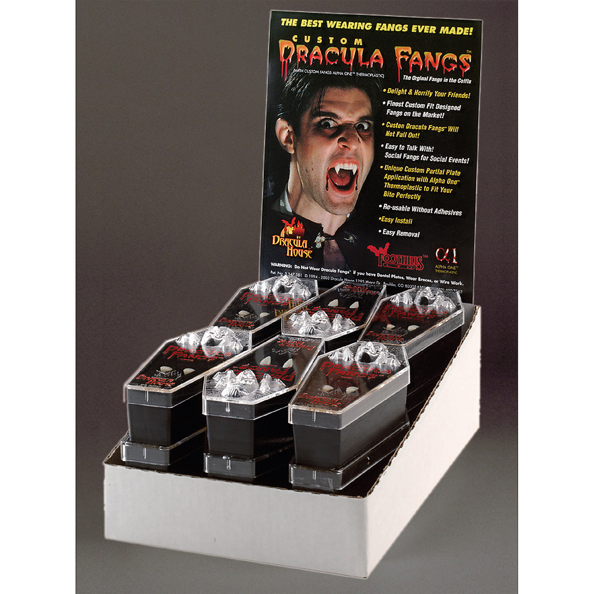 Dracula Fangs Display Set for Halloween Costume Accessories and Themed Parties