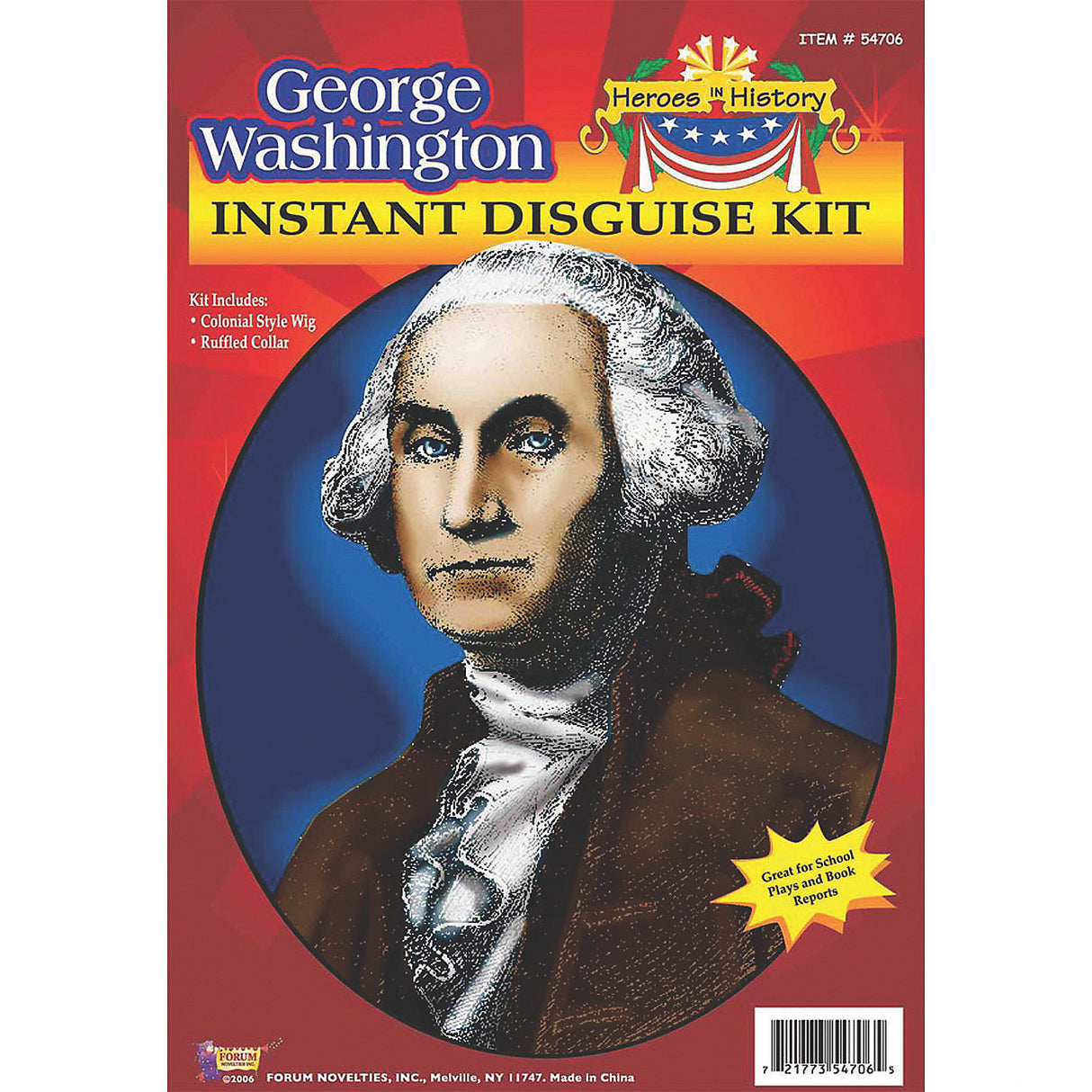 George Washington Costume Wig and Collar for Halloween School Plays and Historical Presentations
