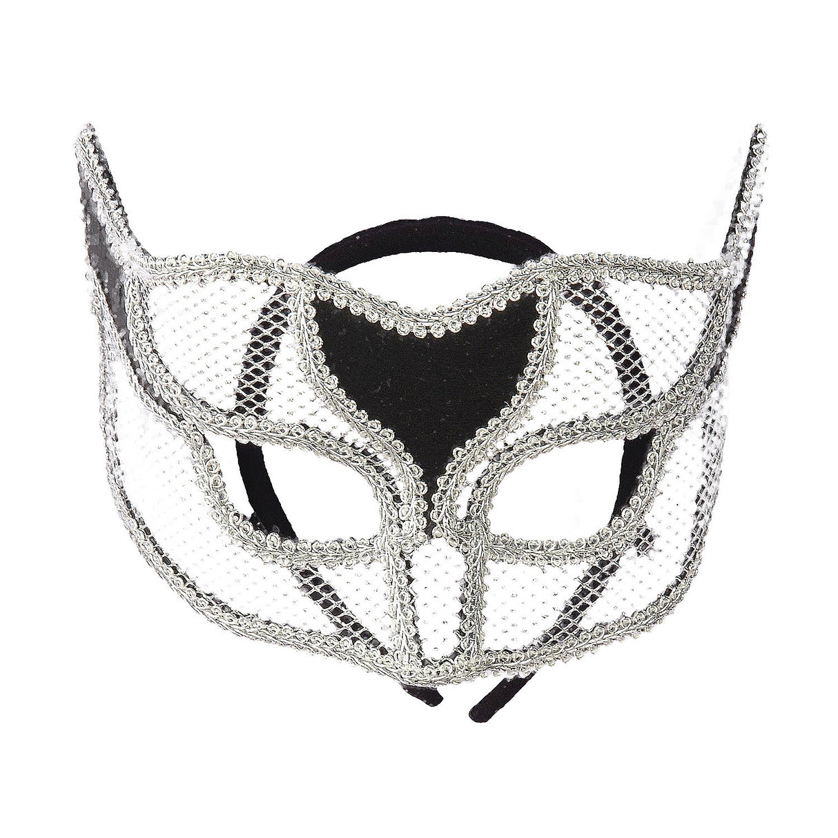 Elegant Silver Netted Mask for Mardi Gras Carnival Masquerade Balls and Costumed Events
