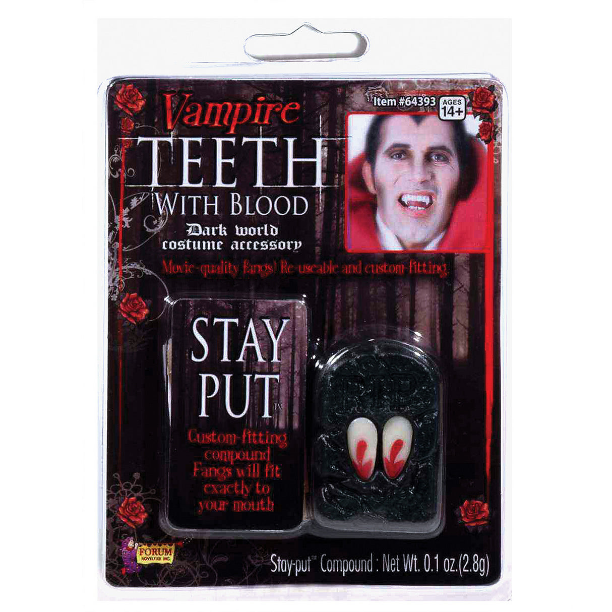 Authentic Vampire Fangs with Blood for Halloween Costumes and Spooky Themed Parties