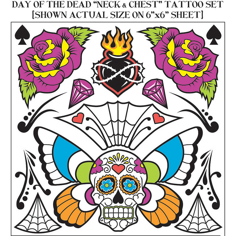 Colorful Day Of The Dead Body Tattoo for Halloween Costumes Parties and Themed Events