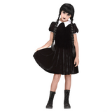 Gothic Girl Child Black Dress Halloween Costume with Collar