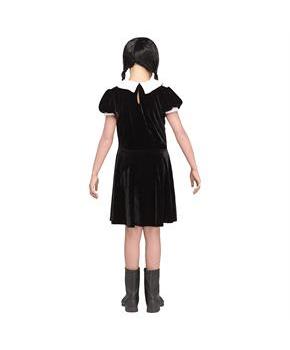 Gothic Girl Child Black Dress Halloween Costume with Collar