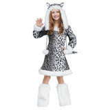 Cute Girl's Snow Leopard Costume for Halloween Parties Christmas and Winter Dress Up Events