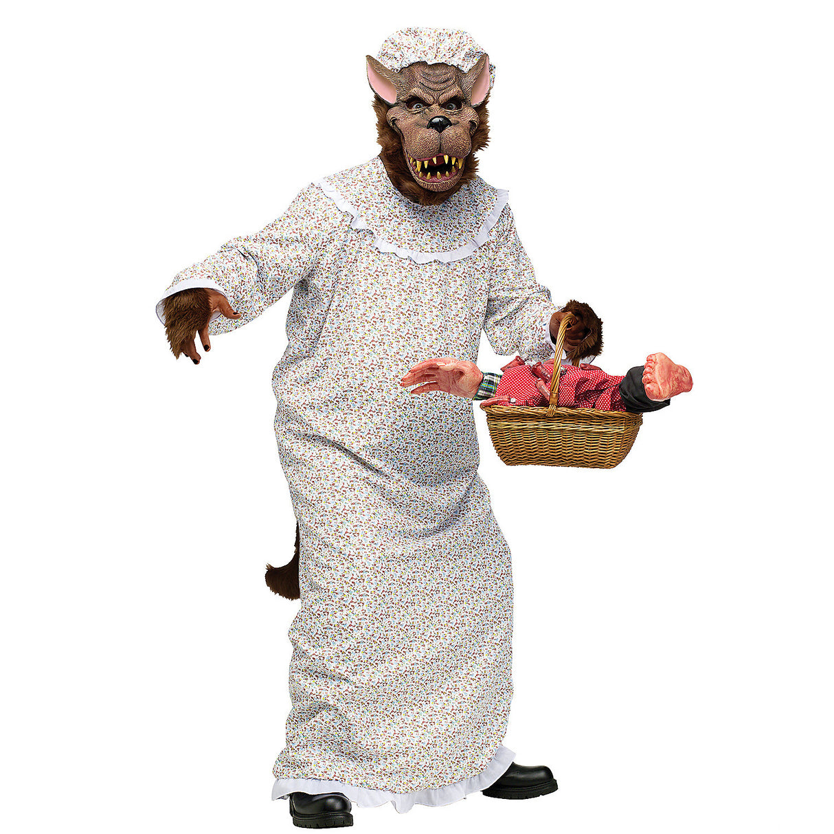 Humorous Adult Granny Wolf Costume for Halloween Fun and Group Events