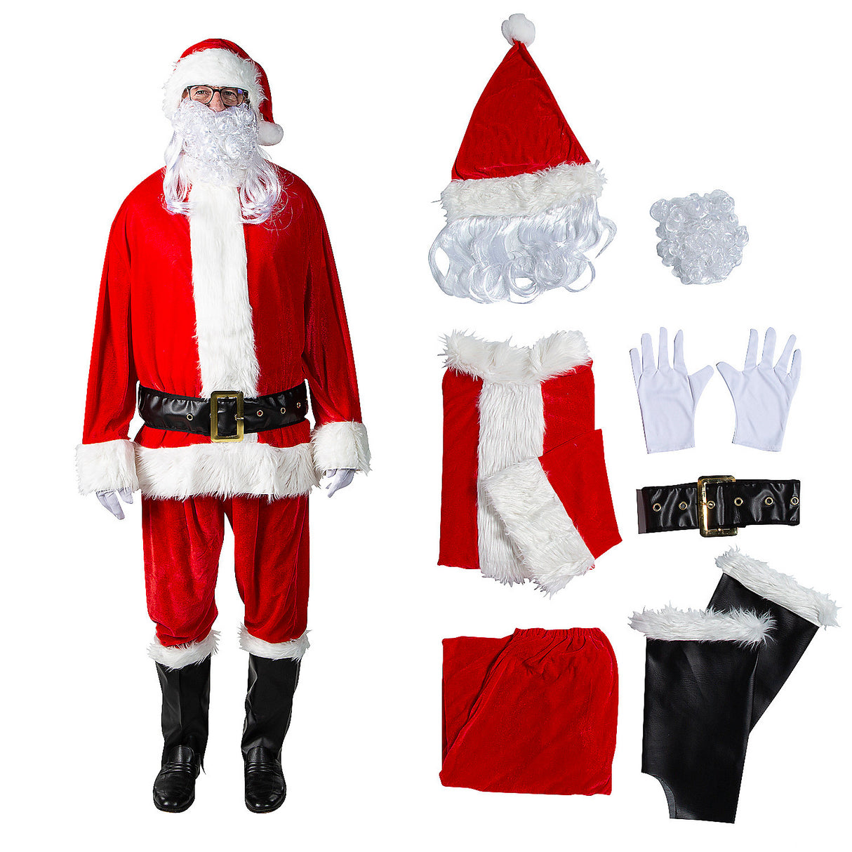 Complete Velour Santa Suit Costume for Christmas Parties and Holiday Celebrations
