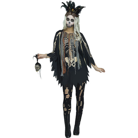 Adult Voodoo skeleton print Halloween poncho costume