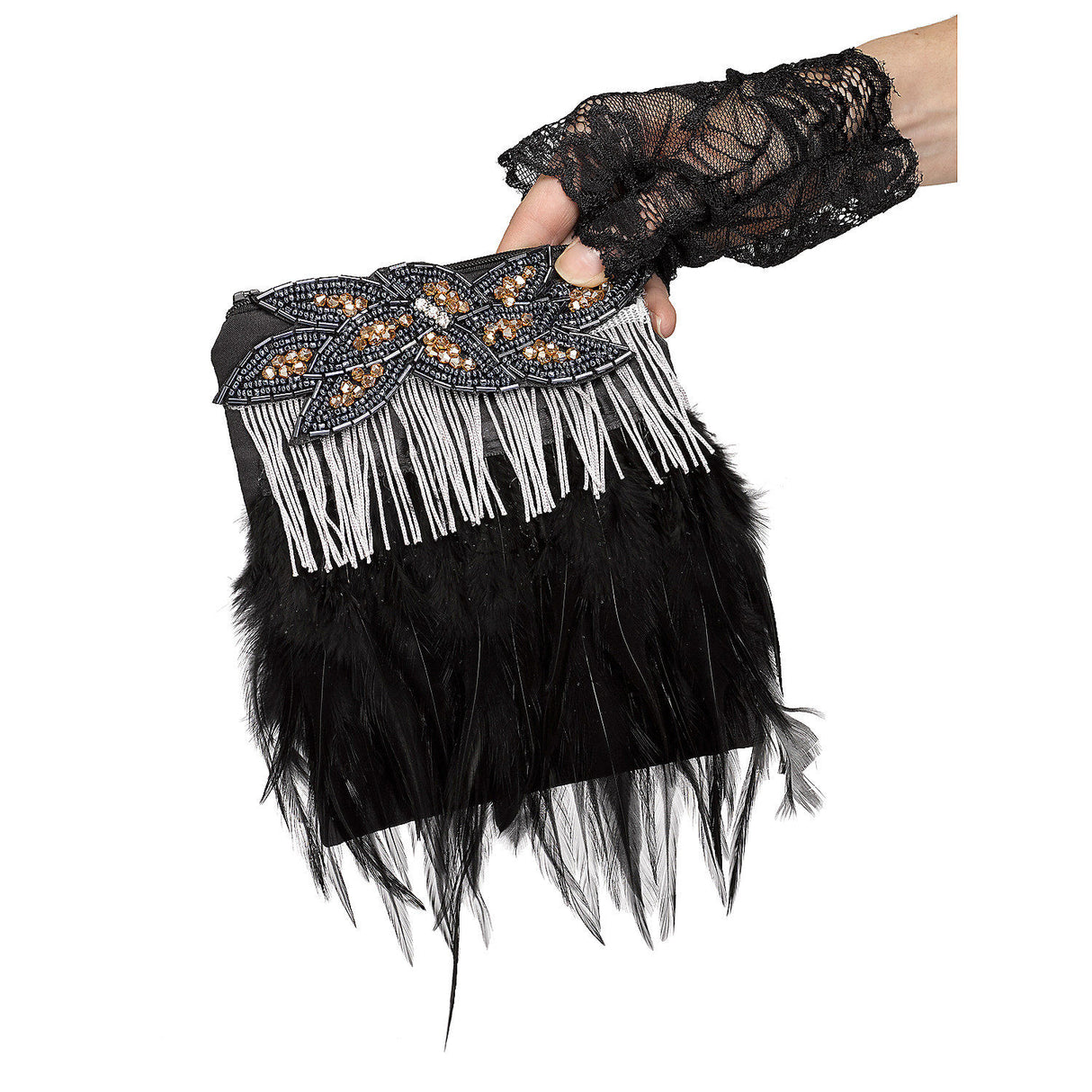 Stylish Flapper Purse with Fringe and Feather for Themed Parties and Vintage Events