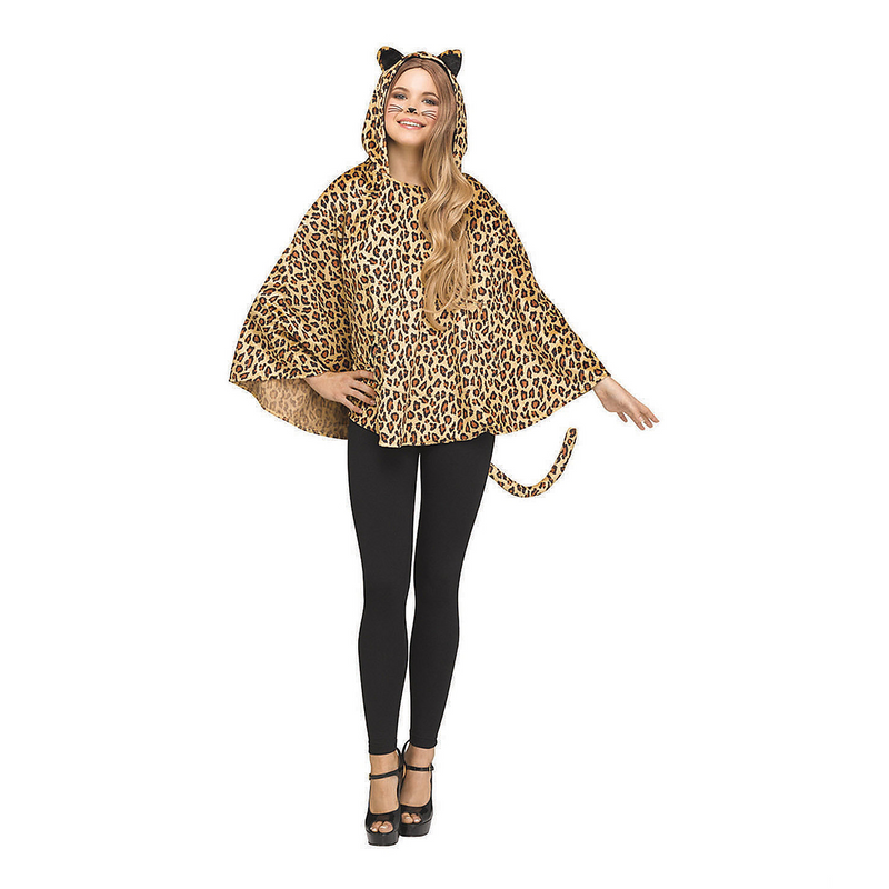 Leopard print polyester hooded poncho Halloween costume
