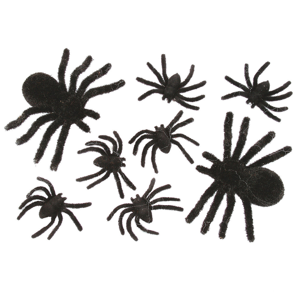 Realistic Black Fuzzy Spider Family 8 Card Set for Halloween Decorations and Creepy Themed Events