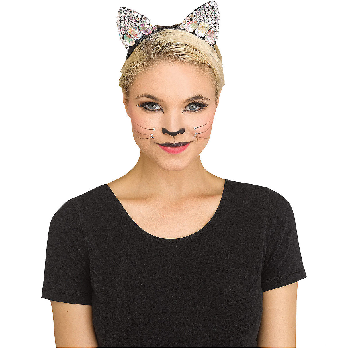 Sparkly Black Jeweled Cat Ear Accessory for Unique Costume and Halloween Theme Events