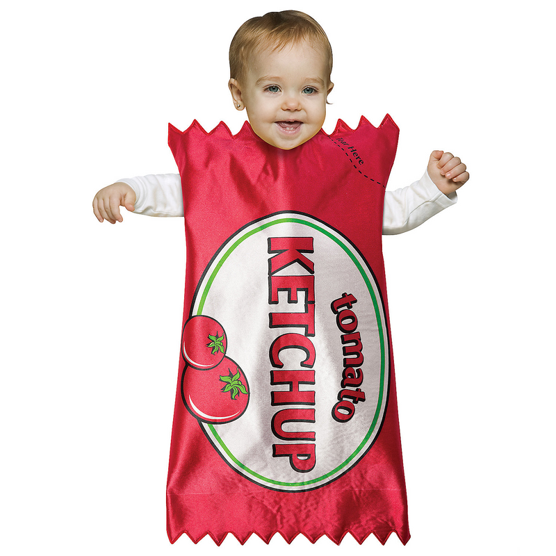 Infant red ketchup bunting costume for Halloween