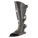 Men's brown open toe costume boots with buckle