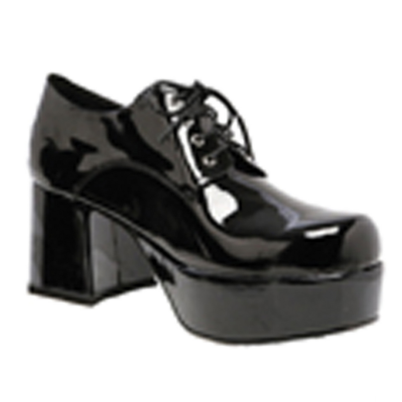 Stylish Black Pat Men Platform Shoes for Halloween Parties Themed Events and Retro Costume Looks