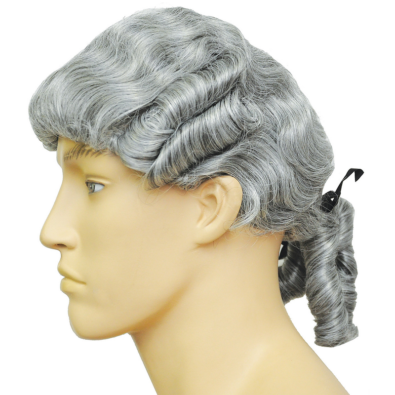 Authentic Colonial Man Dark Brown Gray Wig for Historical Events and Costume Parties