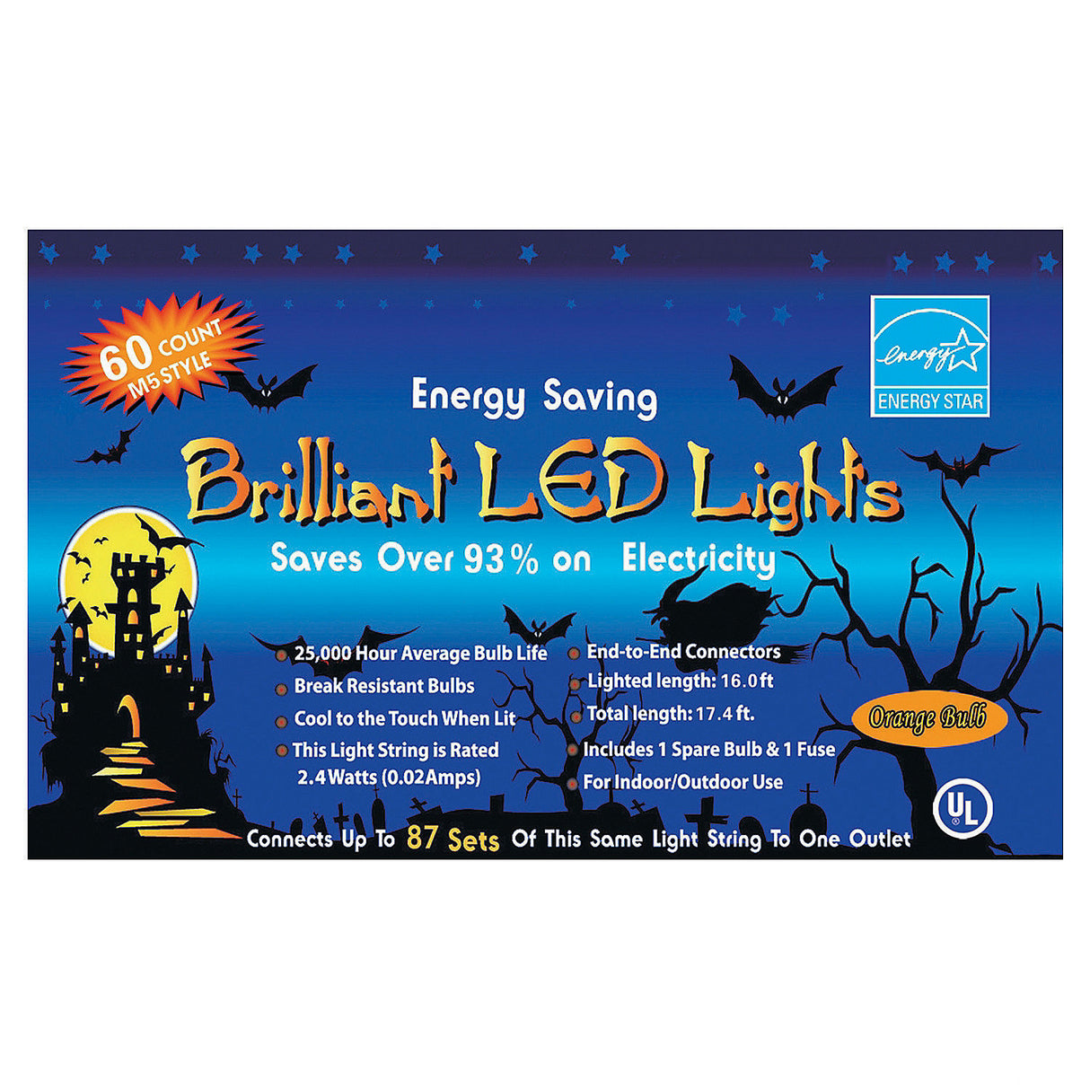 String of Orange Lights for Halloween Decorations Indoor Outdoor Parties and Celebrations