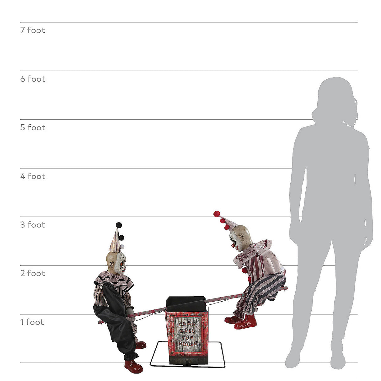 Eerie See Saw Clowns Animated Prop for Halloween Decoration Haunted Attractions and Spooky Parties