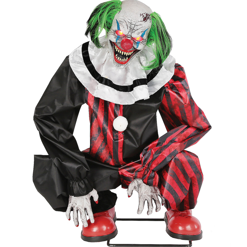 Creepy Crouching Clown Animated Prop for Halloween Decorations and Horror-Themed Events