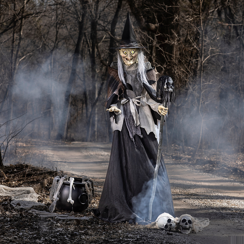 Animated Lunging Haggard Witch for Halloween Haunted House Displays and Spooky Decorations