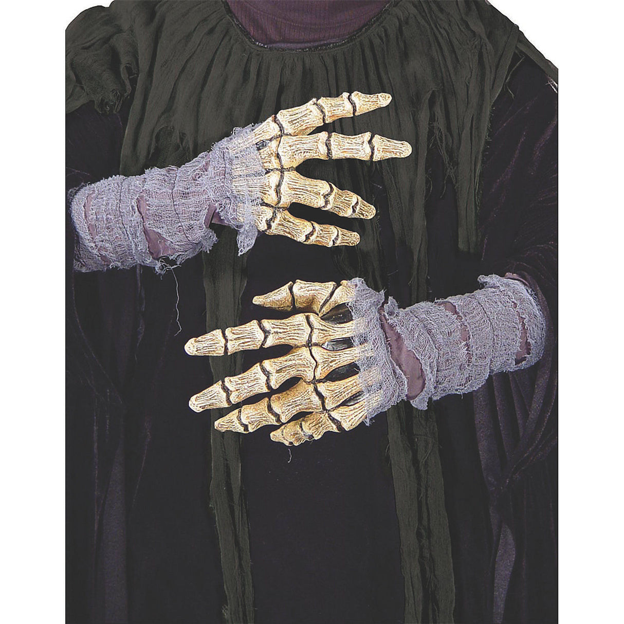 Disturbing Bone Hands with Gauze for Halloween Costumes and Scary Themed Parties