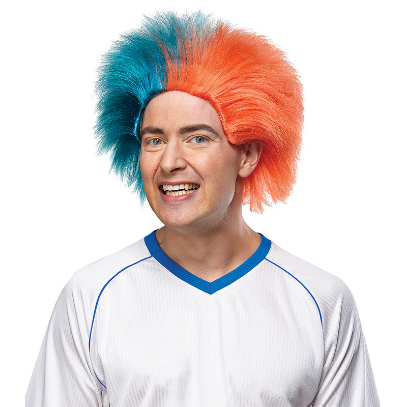 Teal And Orange Sports Wig for Game Days and Sports Team Support Events