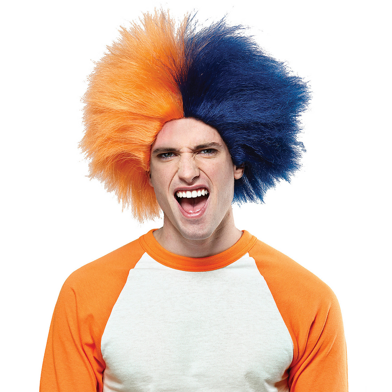 Vibrant Navy Blue And Orange Sports Wig for Parties Games and Themed Events