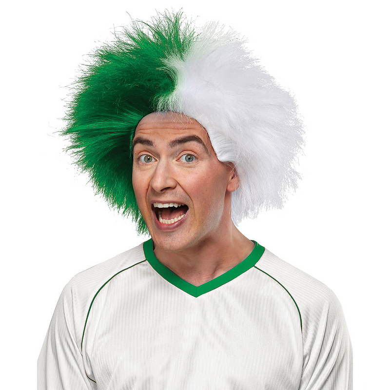 Green And White Sports Wig for Game Day Celebrations Team Spirit and Sporting Events