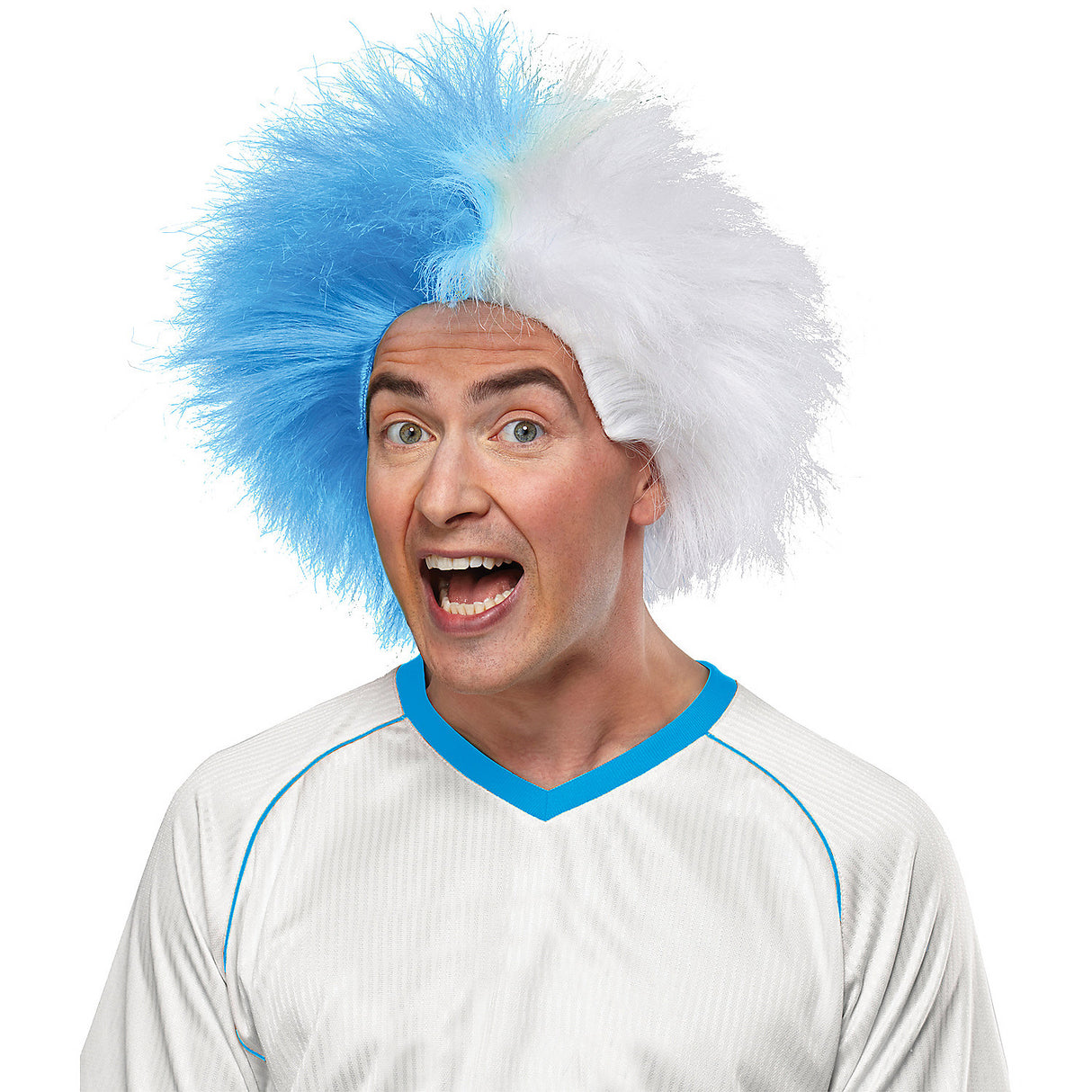 Light Blue and White Sports Wig for Team Spirit Games and Costume Parties