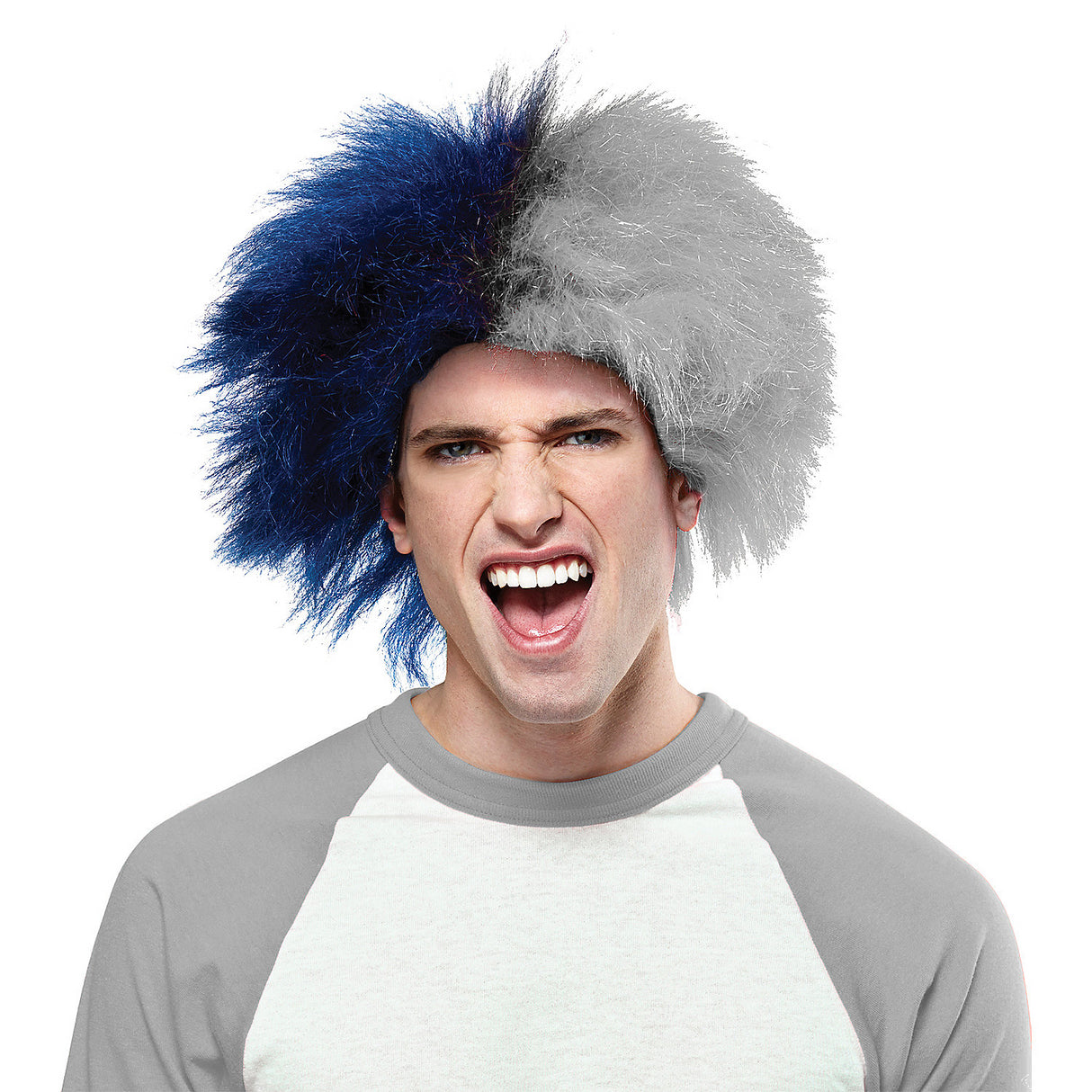Blue And Silver Sports Wig for Game Day Team Support and Costume Events