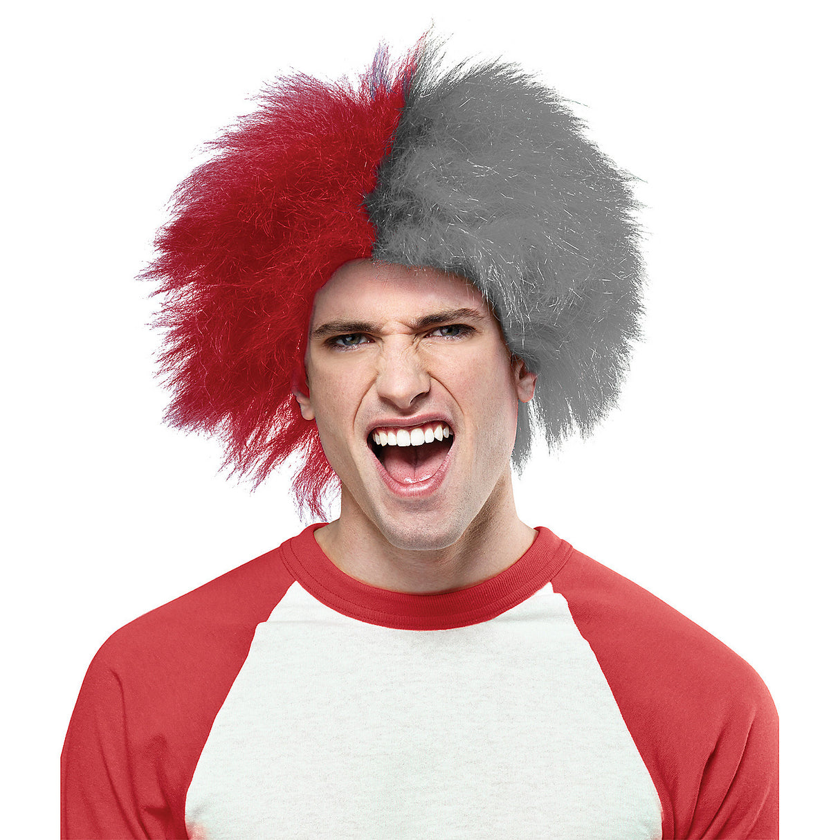 Red And Grey Sports Wig for Supporting Teams and Game Day Celebrations