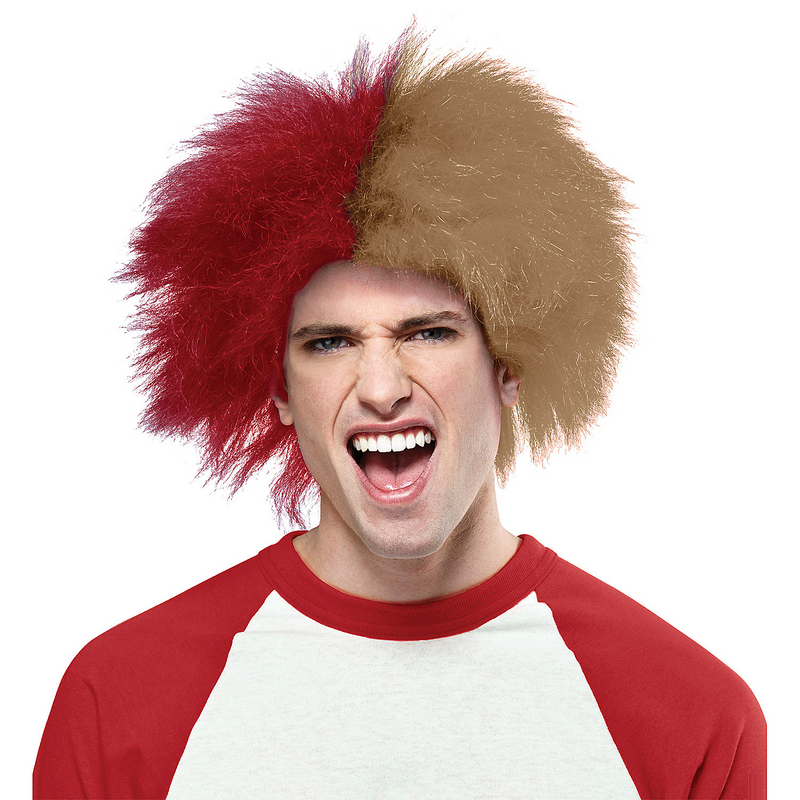 Vibrant Red And Gold Sports Wig for Game Day Cheer Events and Team Support