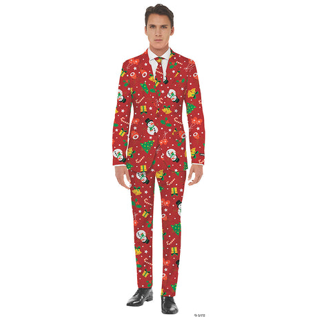 Men's Christmas Red Icons Costume for Holiday Parties and Festive Gatherings