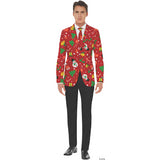 Festive Red Icon Christmas Jacket and Tie Costume for Holiday Parties and Seasonal Celebrations