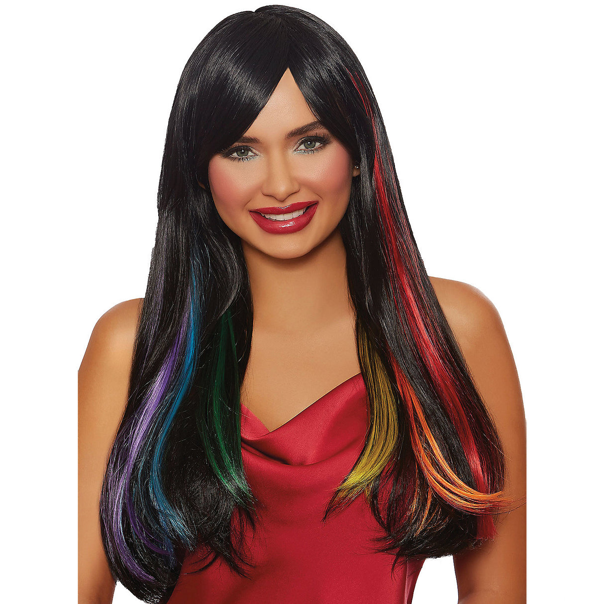Transform Your Look with Long Straight Hidden Rainbow Wig for Halloween Costume Parties and Themed Events