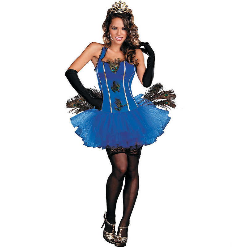 RADYAN Women's Peacock Costume - Royal Corset Dress with Feather Accents product image showing the product clearly