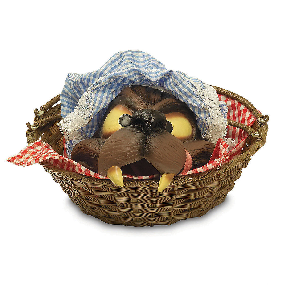 Realistic Wolf Head In A Basket Prop for Halloween Decor and Costume Accessories