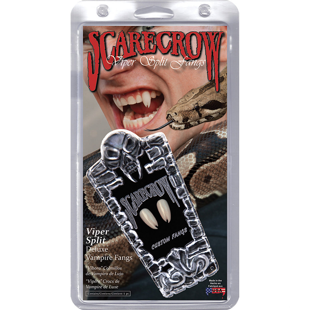 Realistic Scarecrow Viper Split Vampire Fangs for Halloween Costumes and Themed Parties