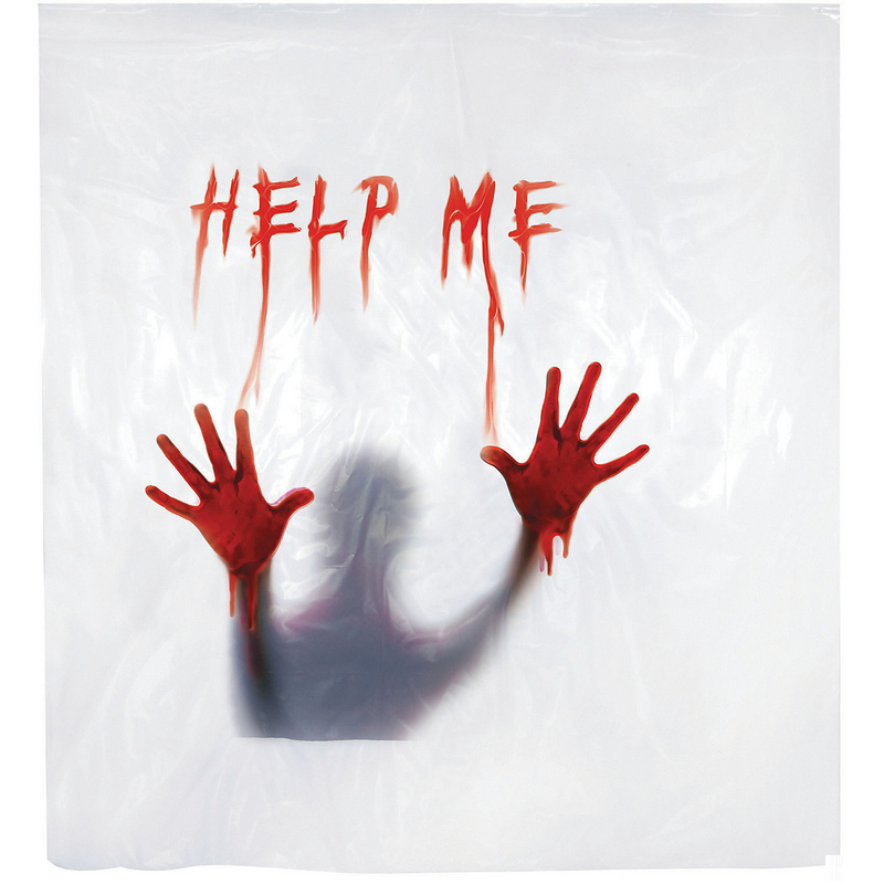 Realistic Shower Curtain Help Me for Halloween Parties and Scary Home Decor