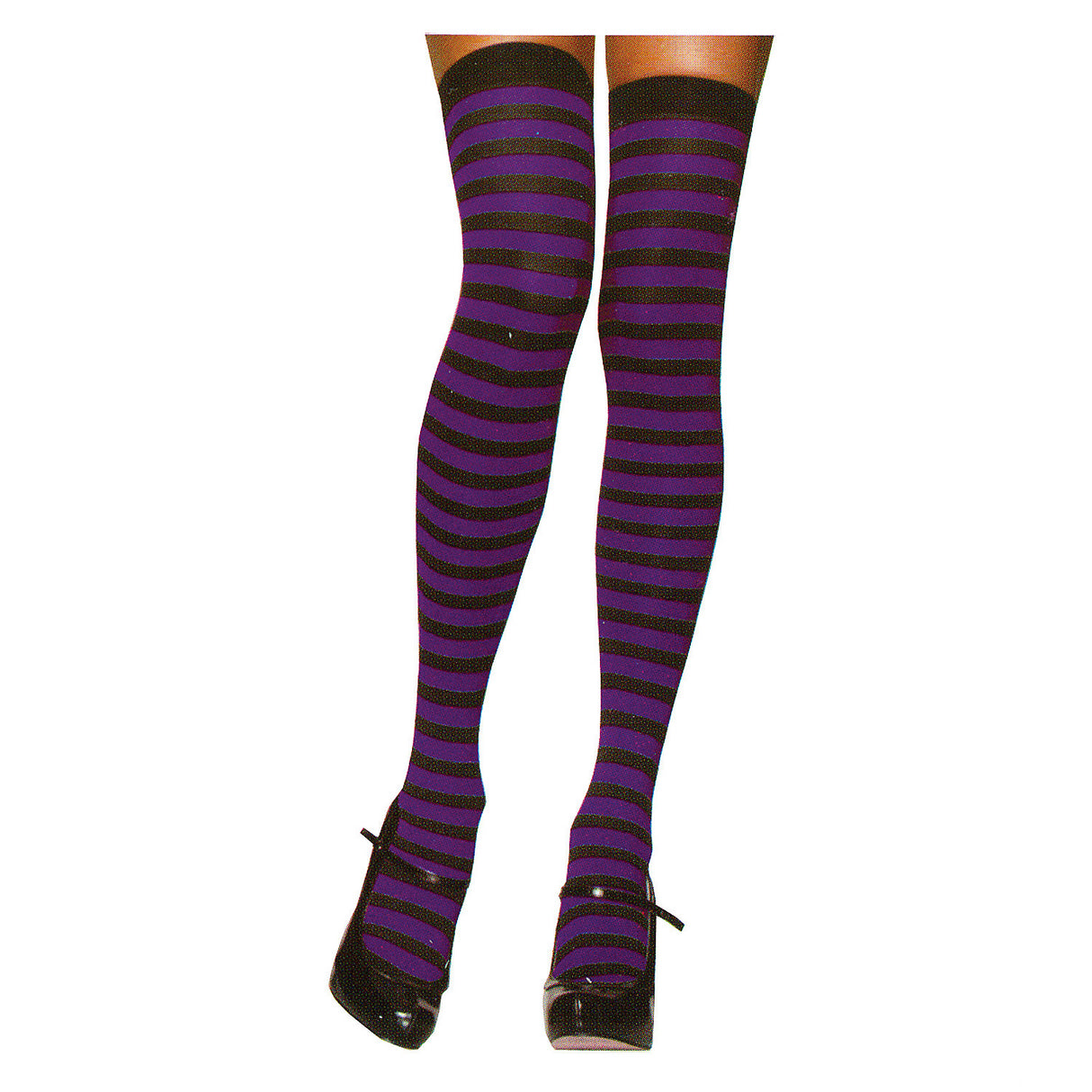 Stylish Black and Purple Striped Thigh High Stockings for Gothic and Halloween Outfits