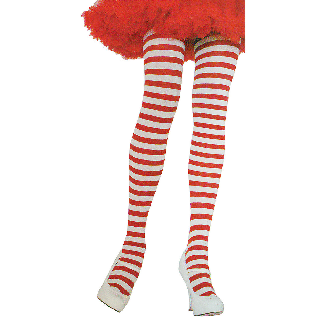 Striped Plus Size Red and White Tights for Costumes and Parties
