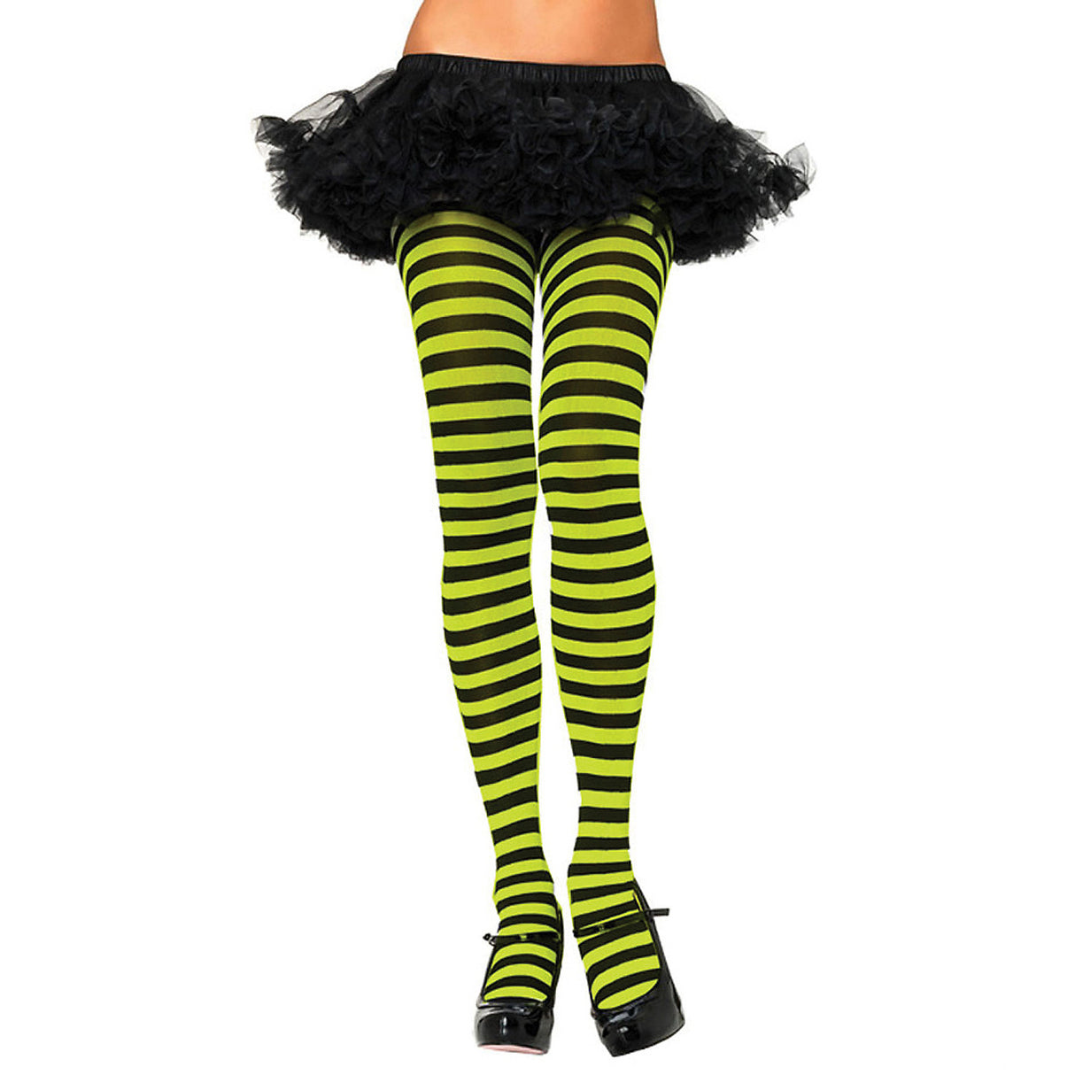 Striped Black Neon Green Tights for Costume Parties Events and Everyday Wear