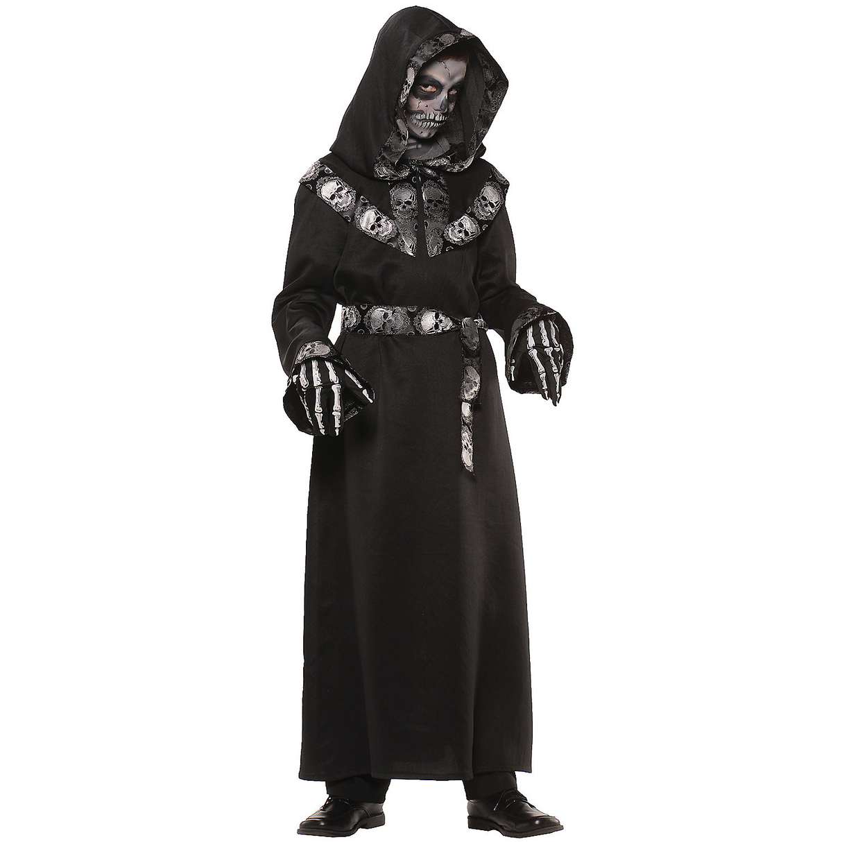 Boy's Skull Master Hooded Robe Costume for Halloween Parties School Events and Ghostly Gatherings