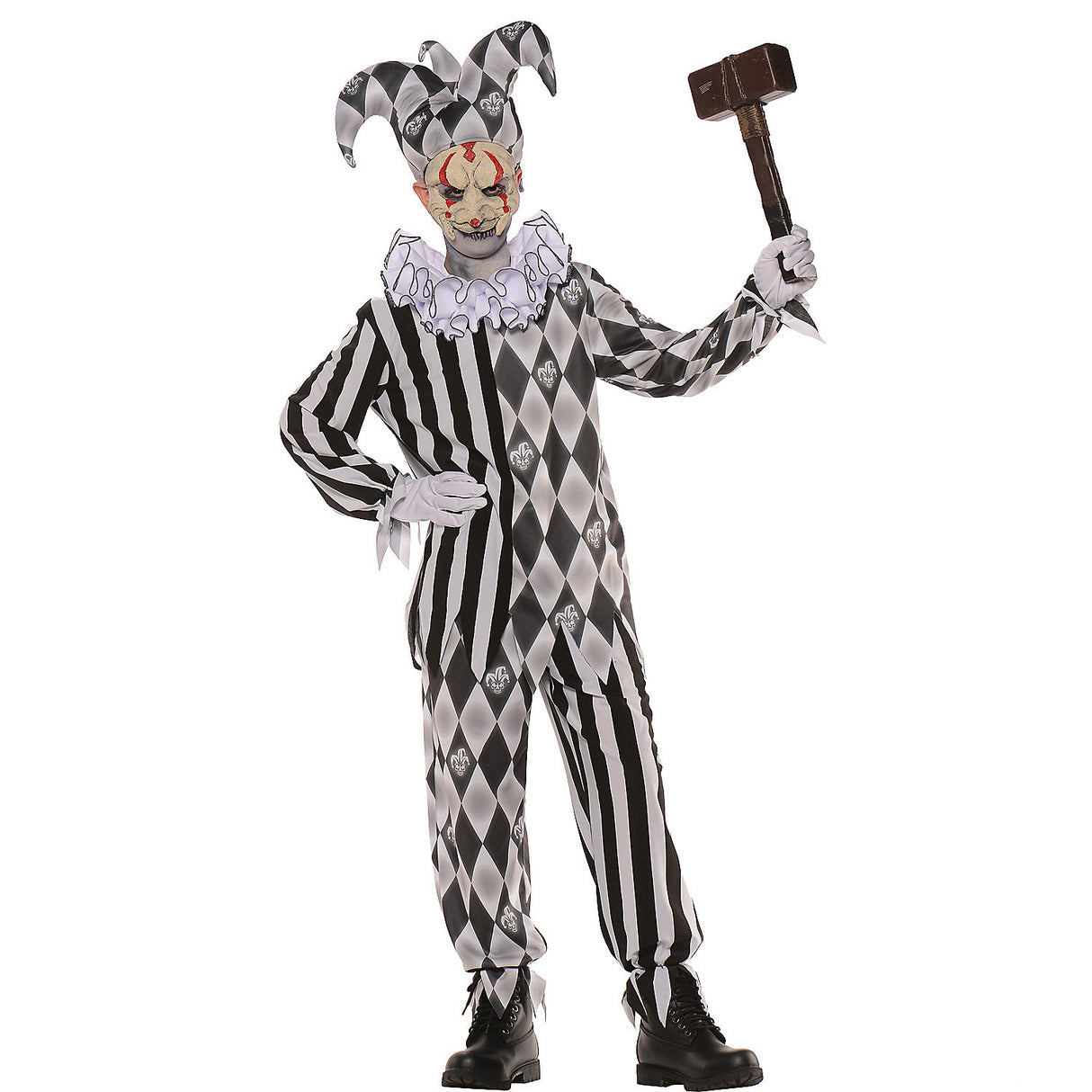 Spooky Boy's Evil Harlequin Costume for Halloween Parties Dress Up and Scary Character Play