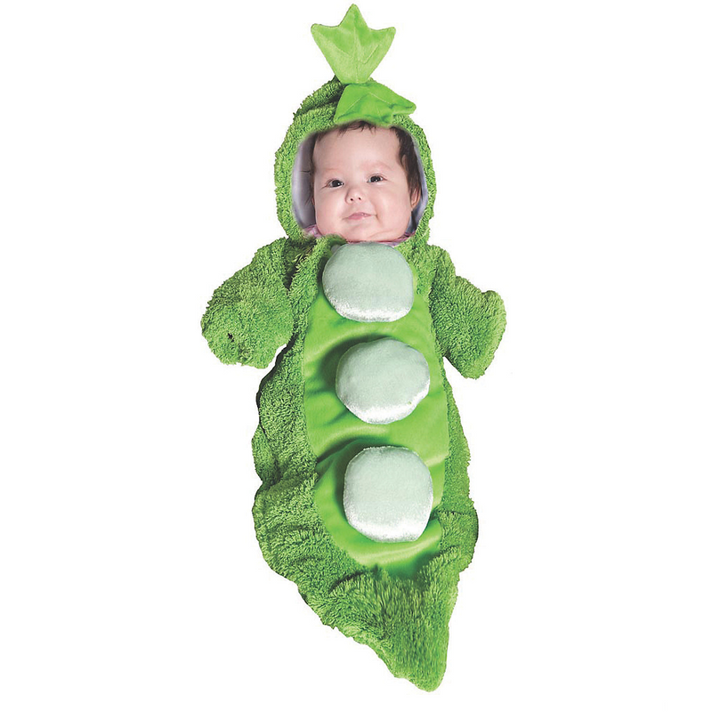 Infant green pea pod plush bunting costume with hood