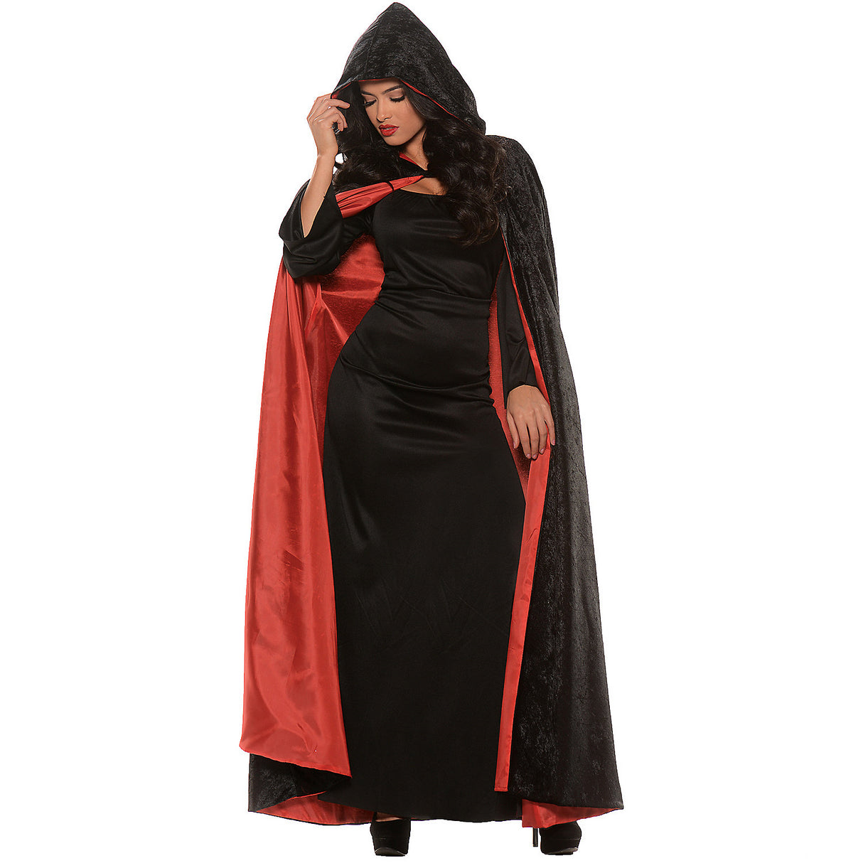 Elegant Hooded Velvet Cape with Lining for Vampire Costumes Parties and Halloween Events