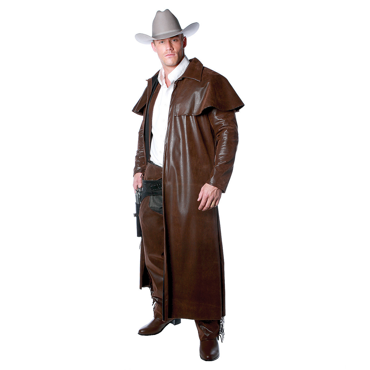 Faux Leather Men's Western Coat for Cowboy Themed Events and Costume Parties